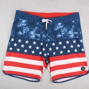 Ron John Surf Shop Board Shorts Mens Size 40 Red White Blue Flag 8" Poly Stretch